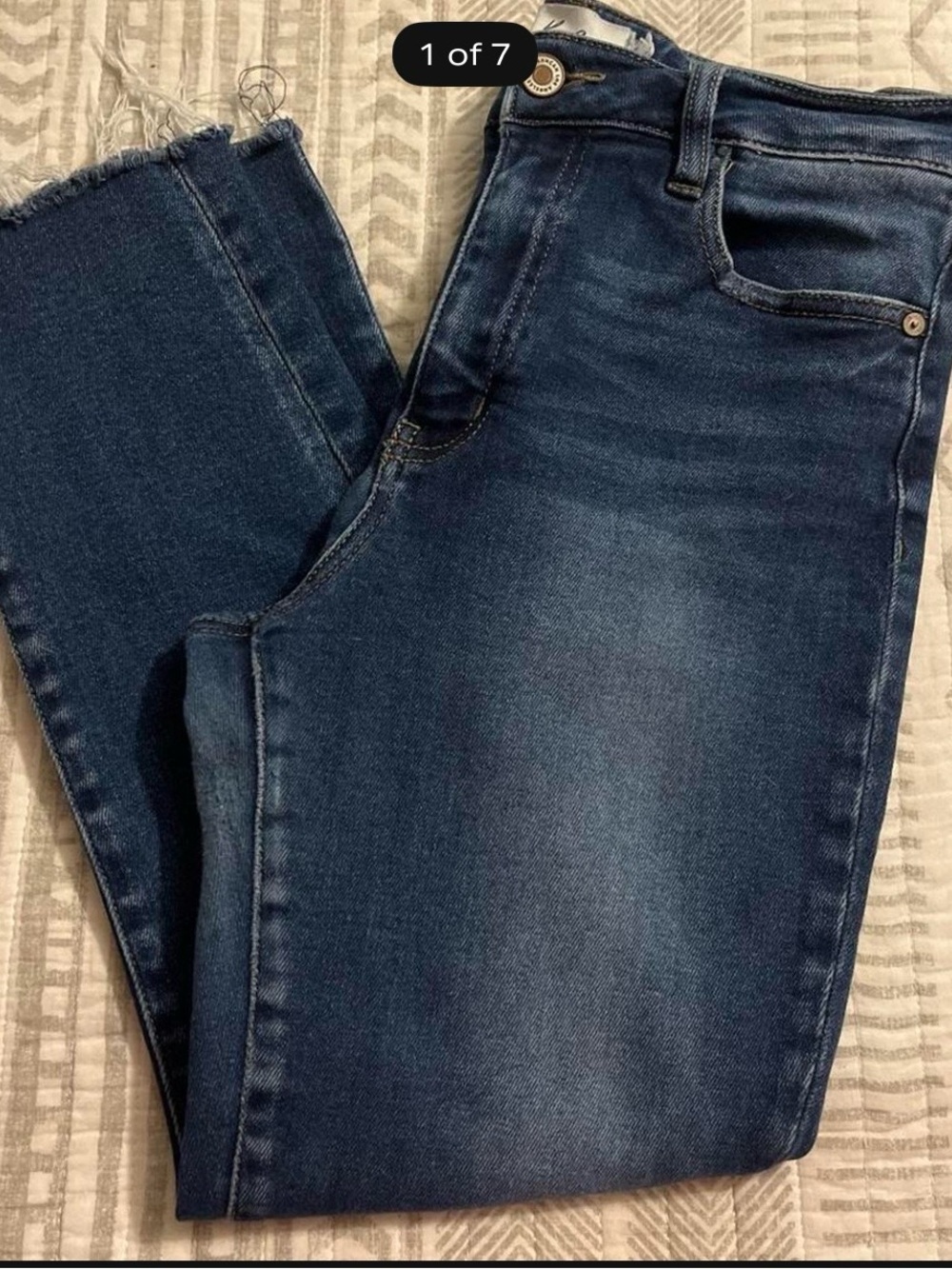 KanCan Dark Wash Frayed Hem Straight Leg Jeans